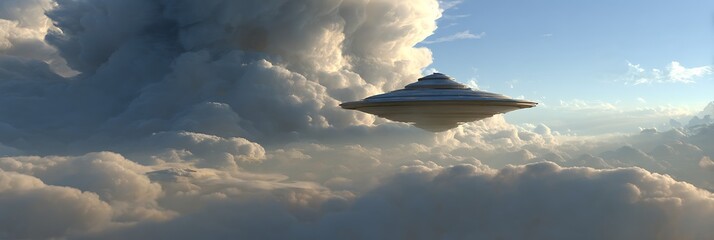 Playground shaped like a starship hovering above dreamy cloud layers