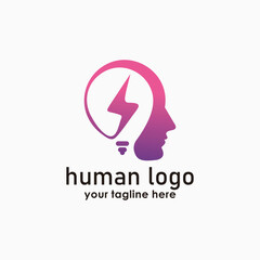 bulb and human logo concept, energy logos, technology icon vector