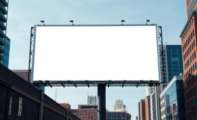 A stark white billboard stretched across a towering building wall awaited the arrival of its next masterpiece a mockup of an advertising board or digital display ready to captivate the city's urban la