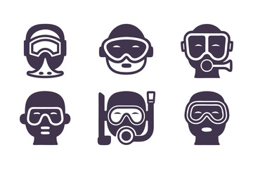 Set of Scuba Diving and Snorkeling People Icons. Vector Illustrations of Divers with Masks, Snorkels, and Breathing Gear for Water Activities
