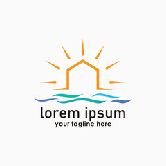 home and sun logo design template, sunrise and sunset logo concept, travel and holiday logos