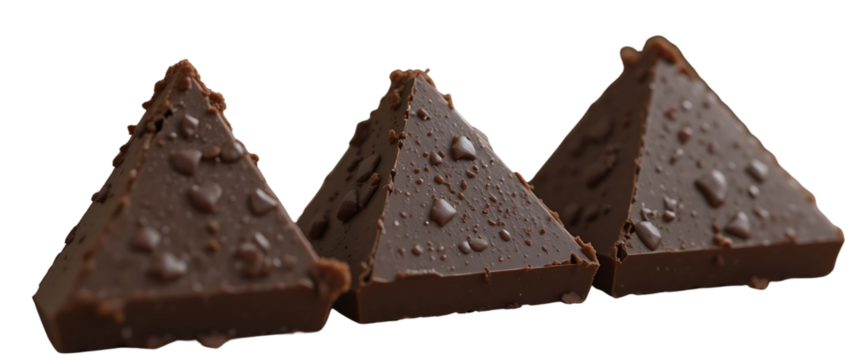 Three angular chocolate pieces arranged side by side.

 