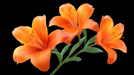 Three Vibrant Orange Lilies with Dew Drops Showcasing Natural Beauty and Floral Elegance