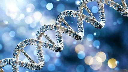 A close-up view of a DNA double helix with a blurred background of light. - Powered by Adobe