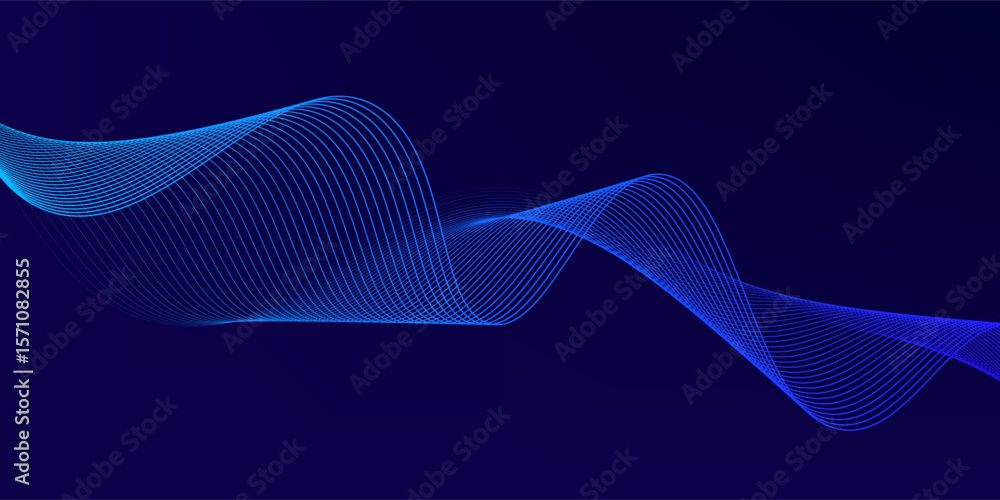 Poster abstract glowing wave lines on dark blue background. dynamic wave pattern. modern flowing wavy lines