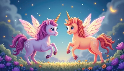 Two Winged Unicorns Field Twilight