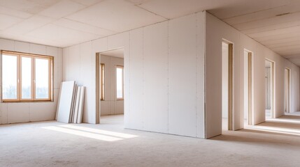 Obraz premium Empty interior of a modern building under construction with natural light streaming in