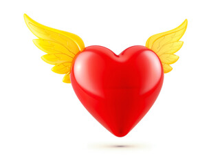 Red heart with golden wings, symbolizing freedom, love, and passion, ideal for emotional or fantasy themes. Generative AI