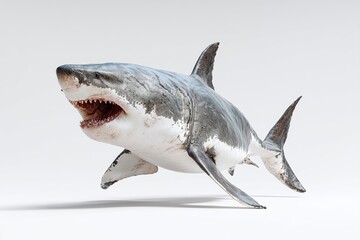 Great White shark with big opened mouth and sharp teeth isolated on white background. Generative Ai