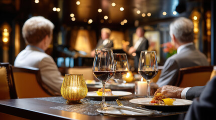 A romantic evening at a restaurant with live music and fine dining for an intimate experience.