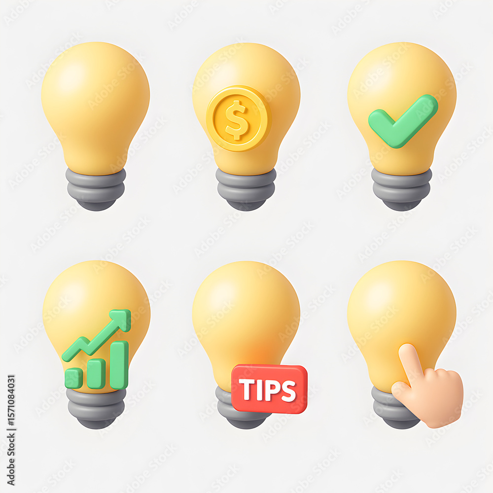 Aufkleber 3d isometric ui ux lightbulb icons set transparent background design elements for user interfaces
