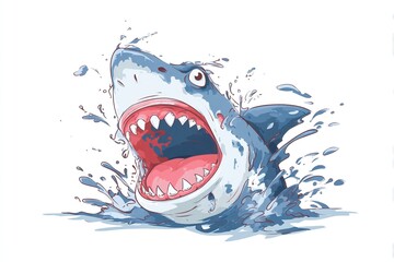 Shark with open mouth full of sharp teeth and water splash. Generative Ai