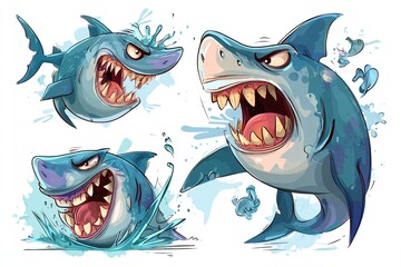Shark with open mouth full of sharp teeth and water splash. Generative Ai