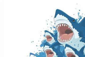 Shark with open mouth full of sharp teeth and water splash. Generative Ai