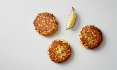Delicious corn fritters with a squeeze of fresh lemon, simple food photography