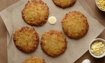Golden Corn Fritters with Poached Egg, Perfect for Breakfast or Brunch