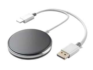 Wireless Phone charger through USB type C cable  isolated on white background, PNG