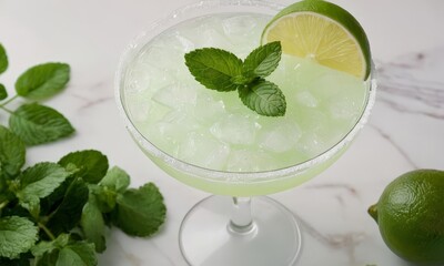 Refreshing margarita cocktail adorned with mint and lime, perfect for summer celebrations