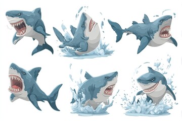 Shark with open mouth full of sharp teeth and water splash. Generative Ai