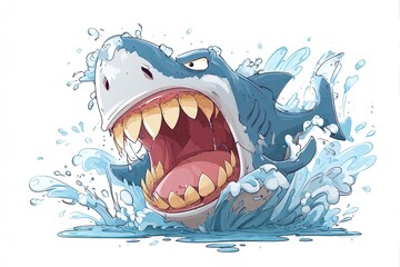 Shark with open mouth full of sharp teeth and water splash. Generative Ai