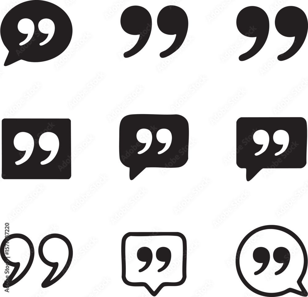 Fototapete black and white quotation mark icon set for dialogue boxes and speech bubbles in minimalist vector d