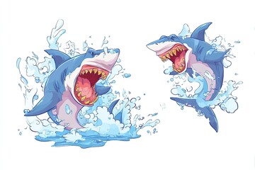 Shark with open mouth full of sharp teeth and water splash. Generative Ai