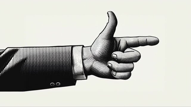 Thumb up retro halftone grunge style animation on isolated white background