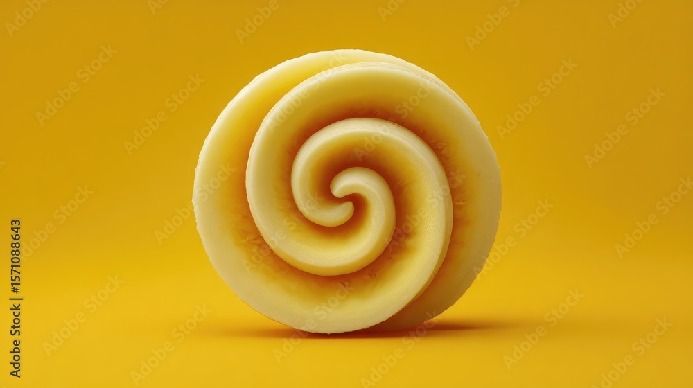 Poster artistic banana slice spiral from top view with soft background tone and copy space