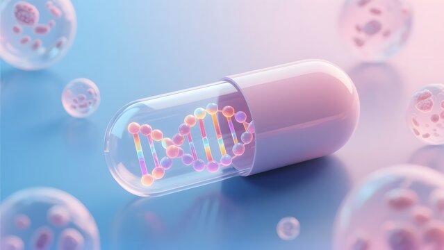 3D DNA Capsule Concept with Cells – Genetic Medicine and Biotechnology