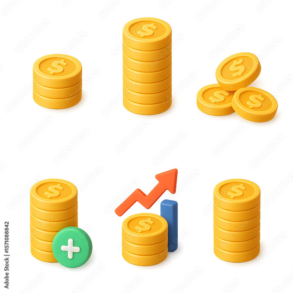 Poster 3d isometric ui ux gold coin set transparent background vector illustrations for finance and busines