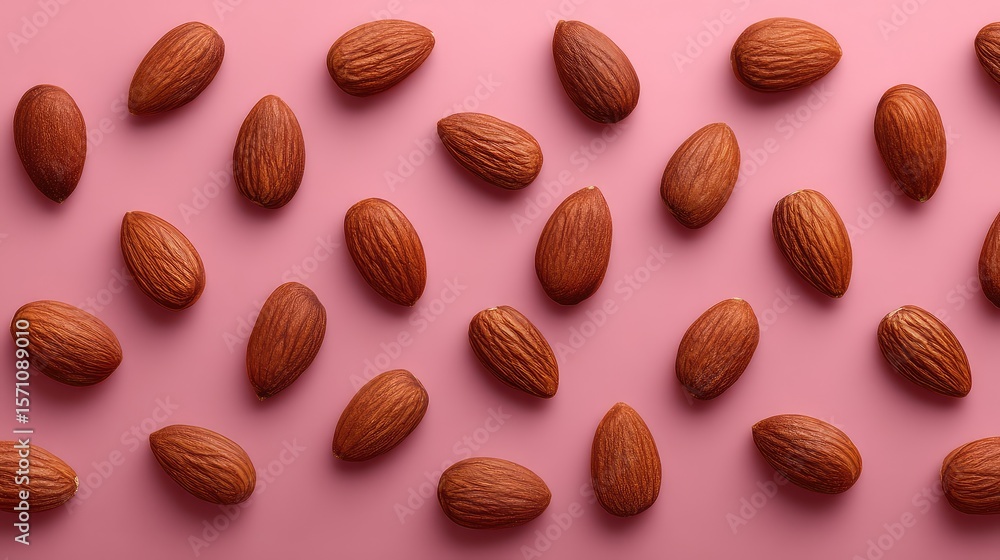 Aufkleber artistic overhead shot of almonds in neat rows on pastel surface with ample negative space
