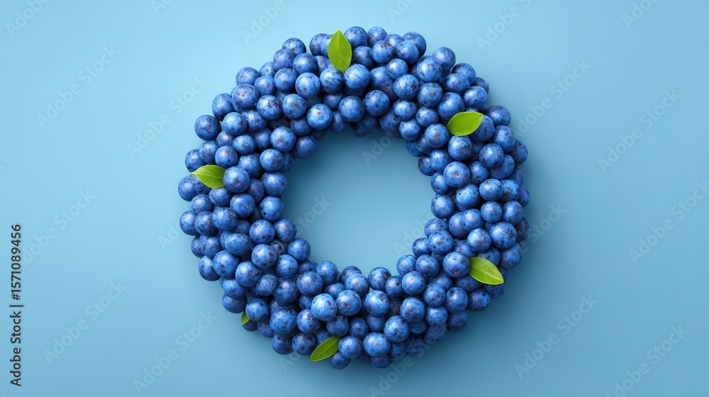 Aufkleber blueberries arranged in a neat circle on a pastel background with empty center space for layout
