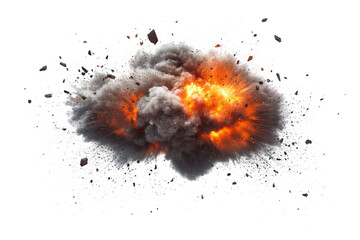 Fiery explosion with debris isolated on transparent background