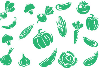 Vegetable Icon Set – Green, Organic, Healthy, Fresh, Farm, Nature, Food, Cooking, Vegan, Produce

