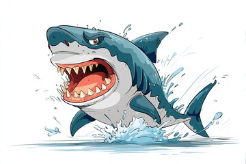 Shark with open mouth full of sharp teeth and water splash. Generative Ai