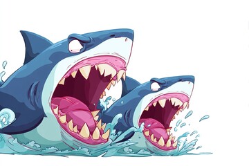 Shark with open mouth full of sharp teeth and water splash. Generative Ai