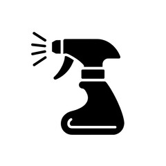 A black spray bottle icon with a trigger and liquid spray on white back on transparent background , no background
