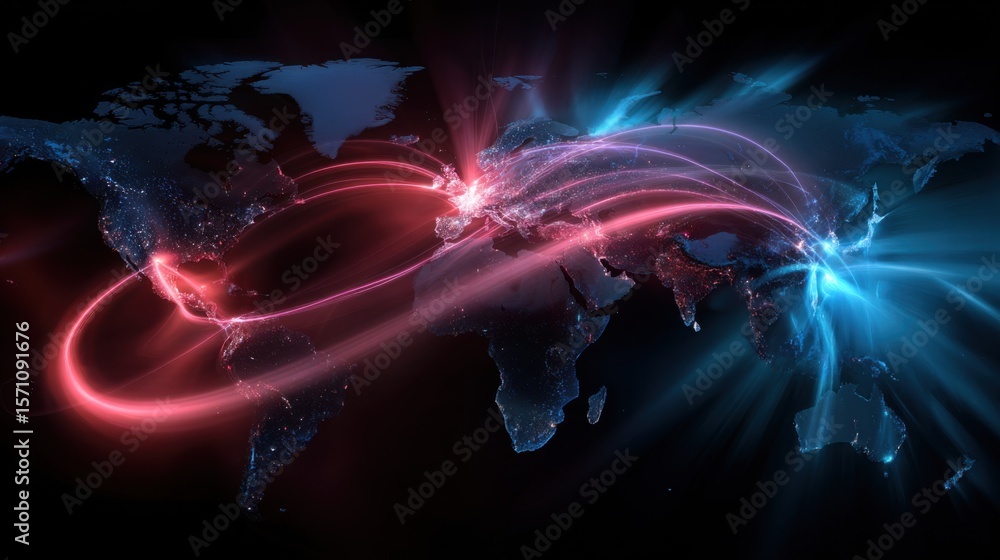 Poster global data transfer network visualization digital world map infographic high-tech environment aeria