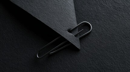 Minimalist black paper clip on a dark background, close-up shot, conveying the simplicity and elegance of modern design. 