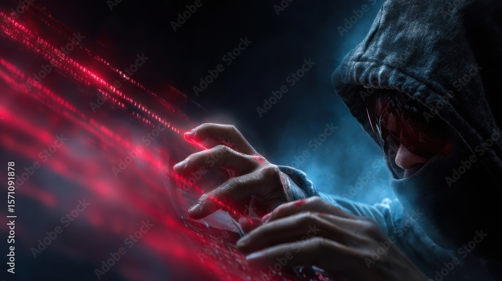 Poster cyber hacker in action digital realm graphic art futuristic environment close-up view technology con