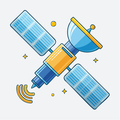 Captivating satellite graphic with solar panels, ideal for space-themed projects, technology presentations, or communications company branding needs.