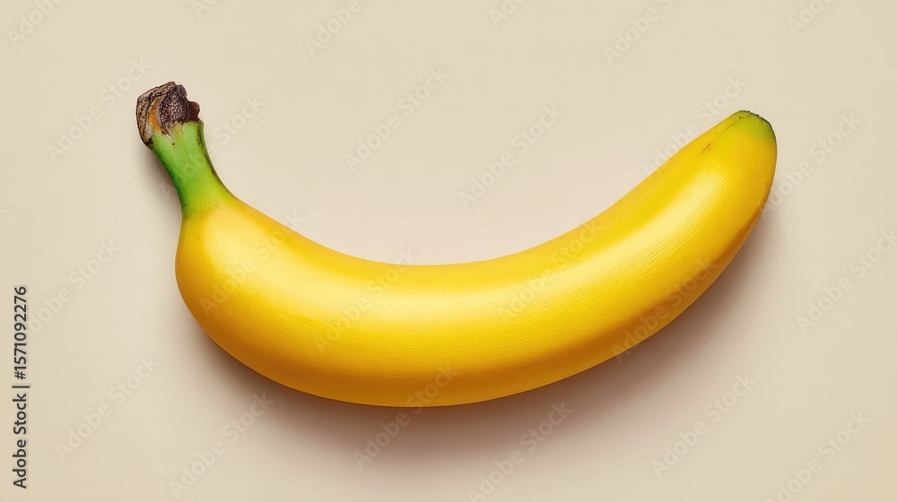 Poster minimal overhead shot of a single banana on a pale background, positioned for copy layout