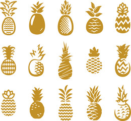 Pineapple Vector Set – Fruit, Tropical, Sweet, Summer, Food, Icon, Exotic, Fresh, Healthy, Vitamin

