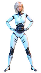 3D Rendering Female Robot on White