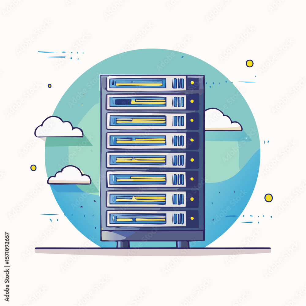 Poster conceptual design features a server rack, suitable for technology and networking projects, illustrat