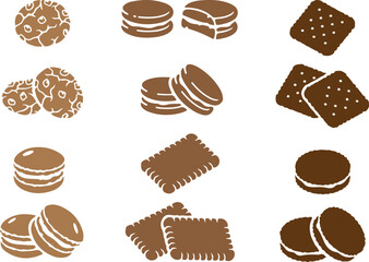 Brown Biscuits and Cookies Icon Set — biscuits, brown, cookies, food, dessert, snack, icon, vector, sweet, baked