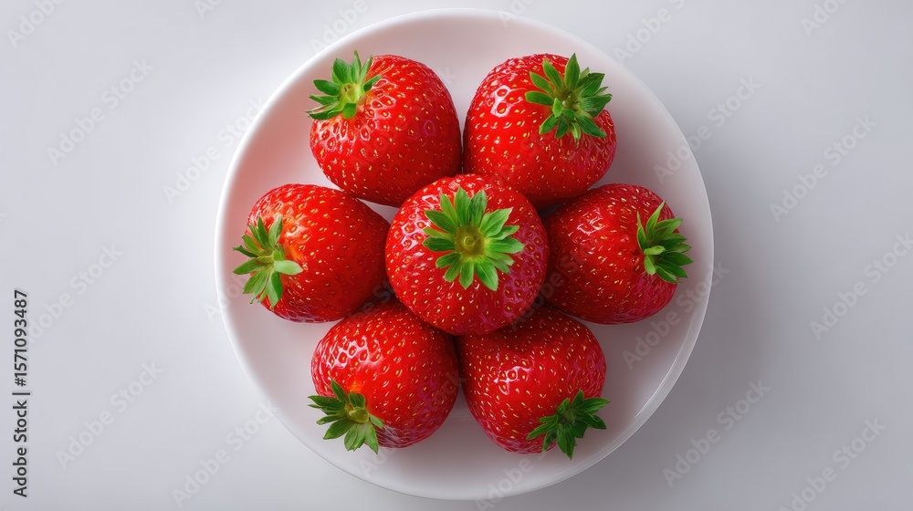 Aufkleber strawberries arranged in a spiral on a white plate with ample empty space for design