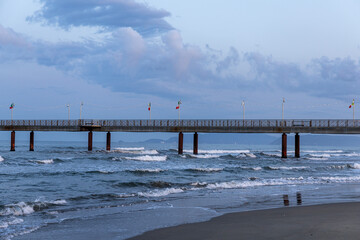 Fototapeta premium Dawn, Tyrrhenian Sea Viareggio, Italy. Morning seascape.