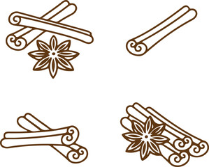 Brown Cinnamon and Star Anise Spice Icon Pack — cinnamon, anise, brown, spice, food, cooking, flavor, vector, icon, herbal