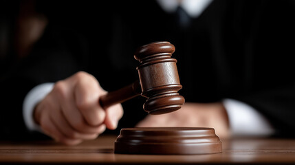 Authority and Justice Represented by Judge’s Hand and Gavel in Formal Law Office Setting,judge gavel, law office, legal authority, courtroom justice,
sound block, legal verdict, law books, justice con